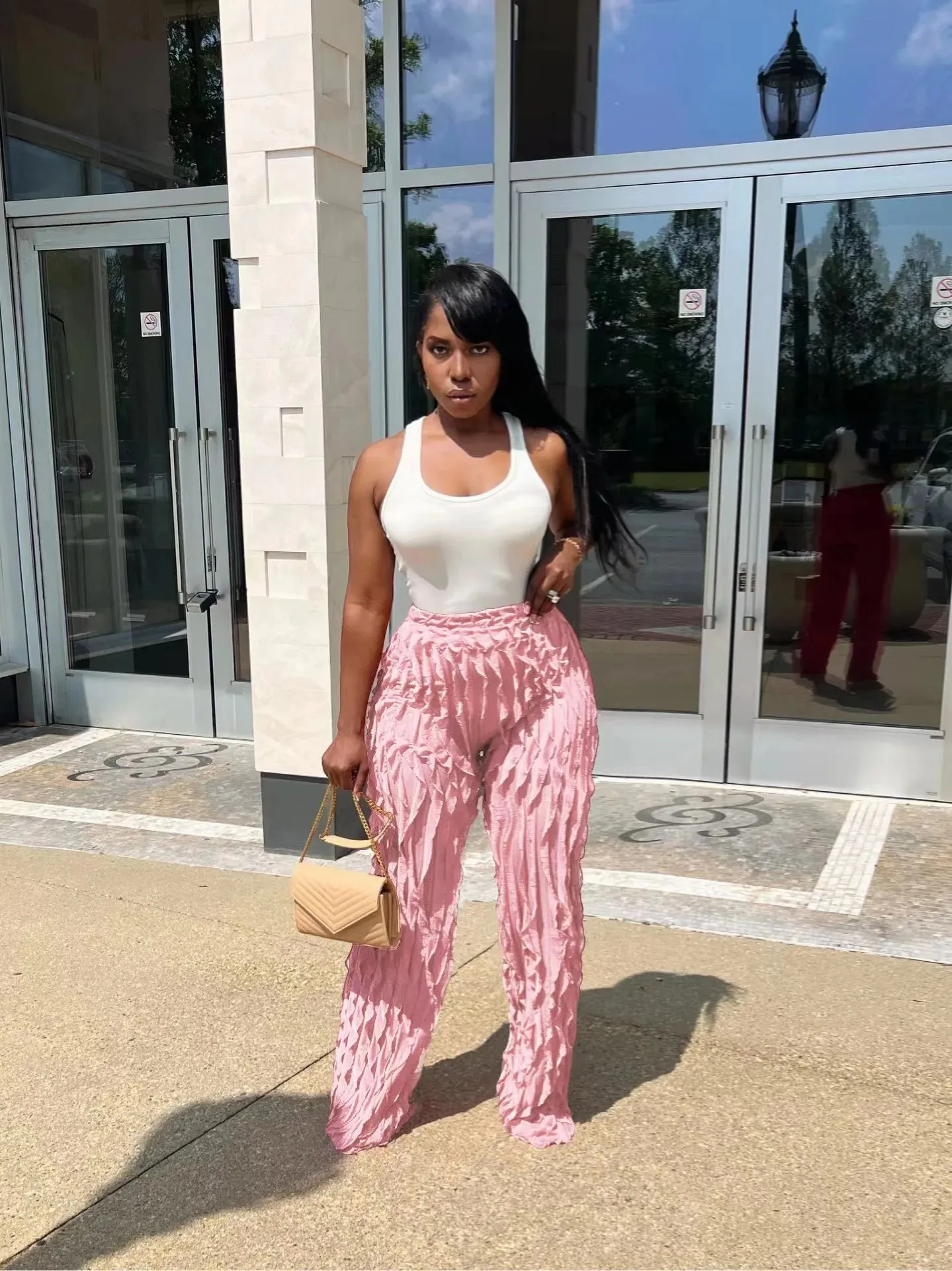 Ruffles Wave Splicing Wide Leg Pants