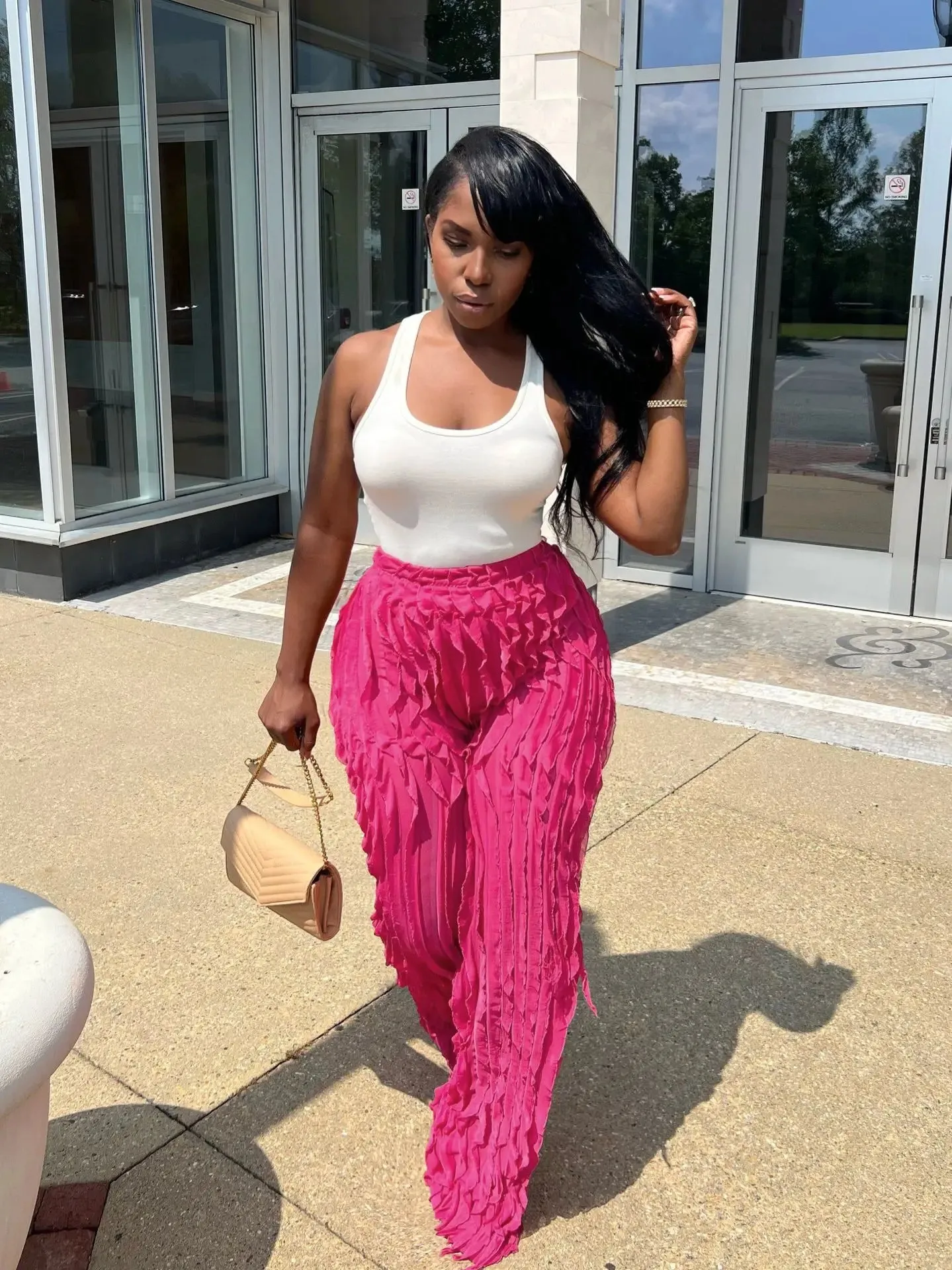 Ruffles Wave Splicing Wide Leg Pants