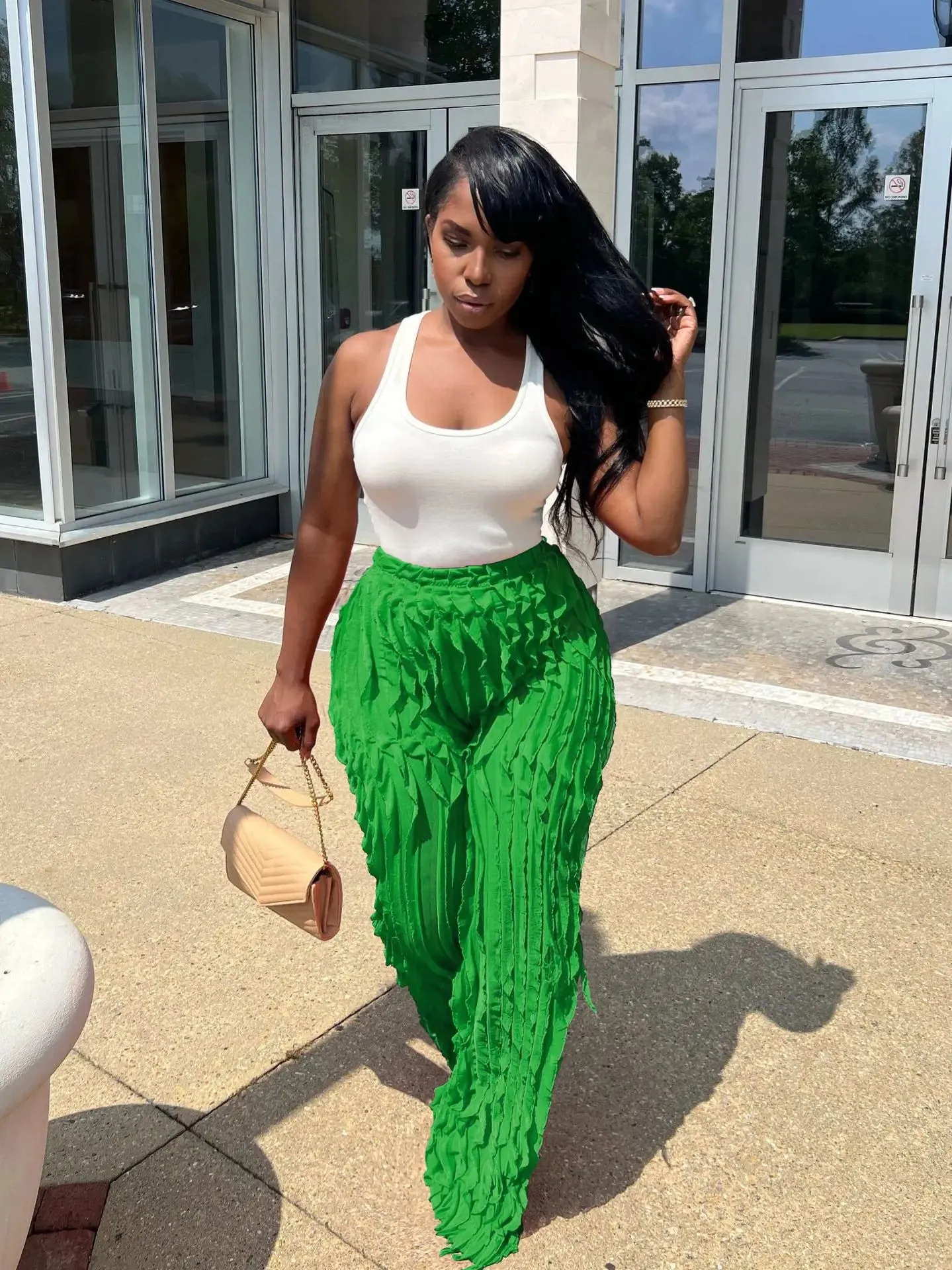 Ruffles Wave Splicing Wide Leg Pants