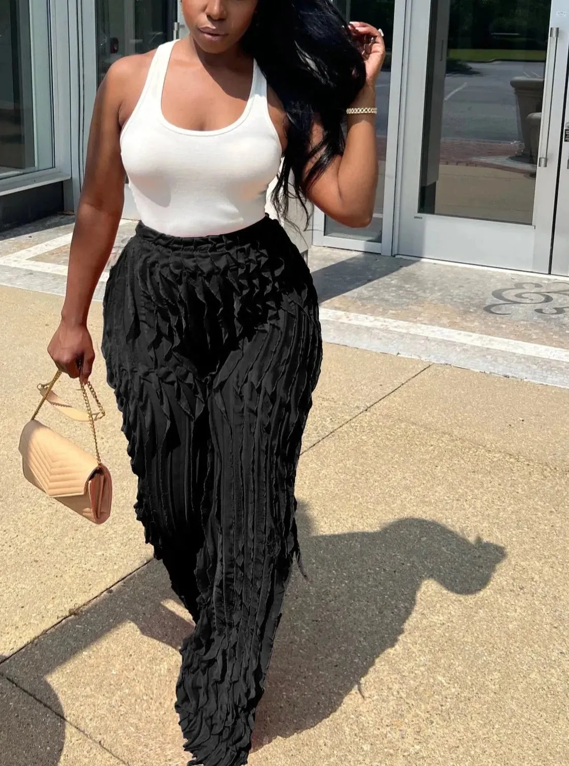 Ruffles Wave Splicing Wide Leg Pants