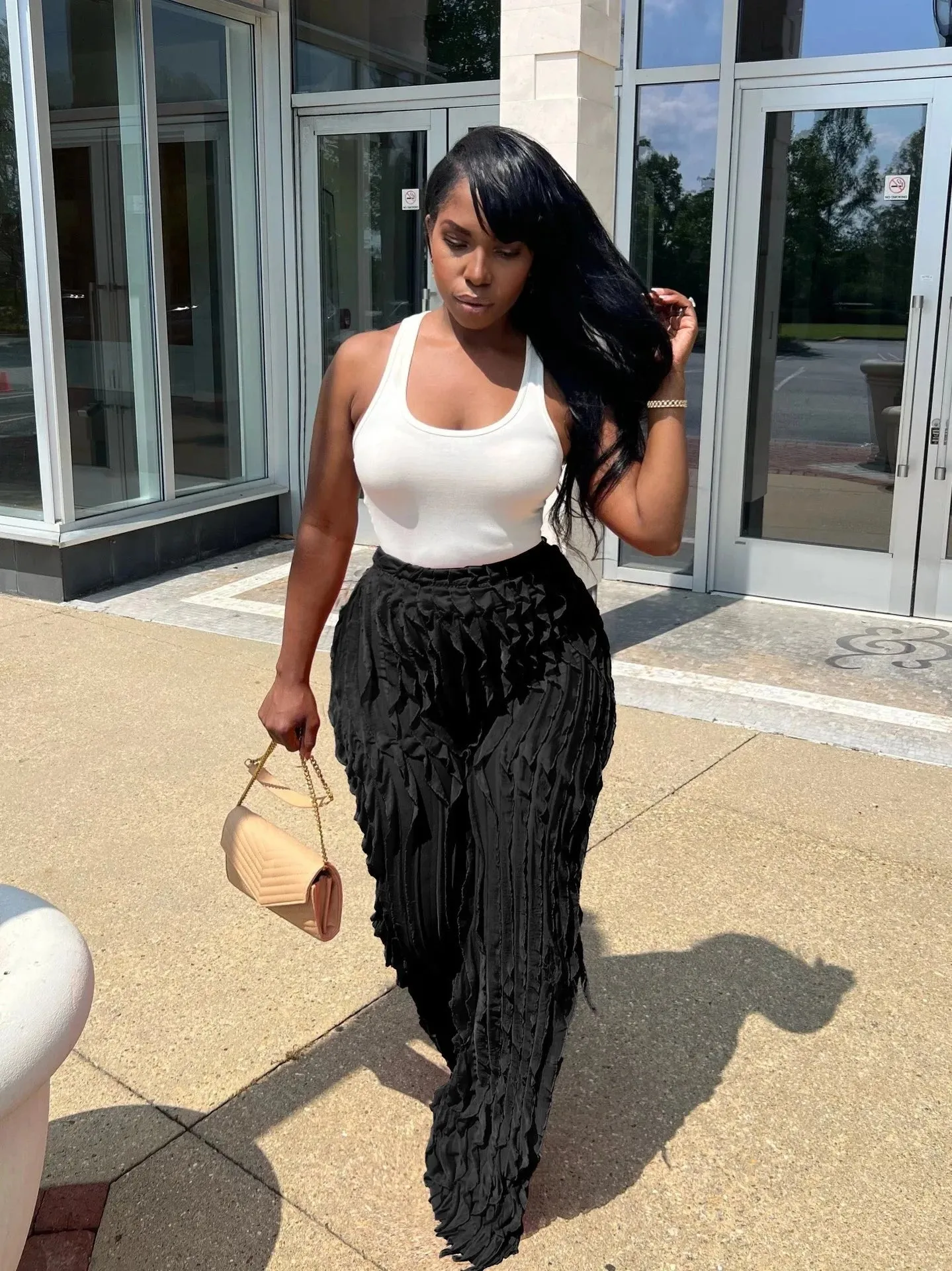 Ruffles Wave Splicing Wide Leg Pants