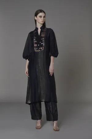 Saaksha & KinniÂ    I   Olive black stripe fugga sleeve embroidered kurta  Olive black stripe pants Satin Olive Black  SS22088    SS22074