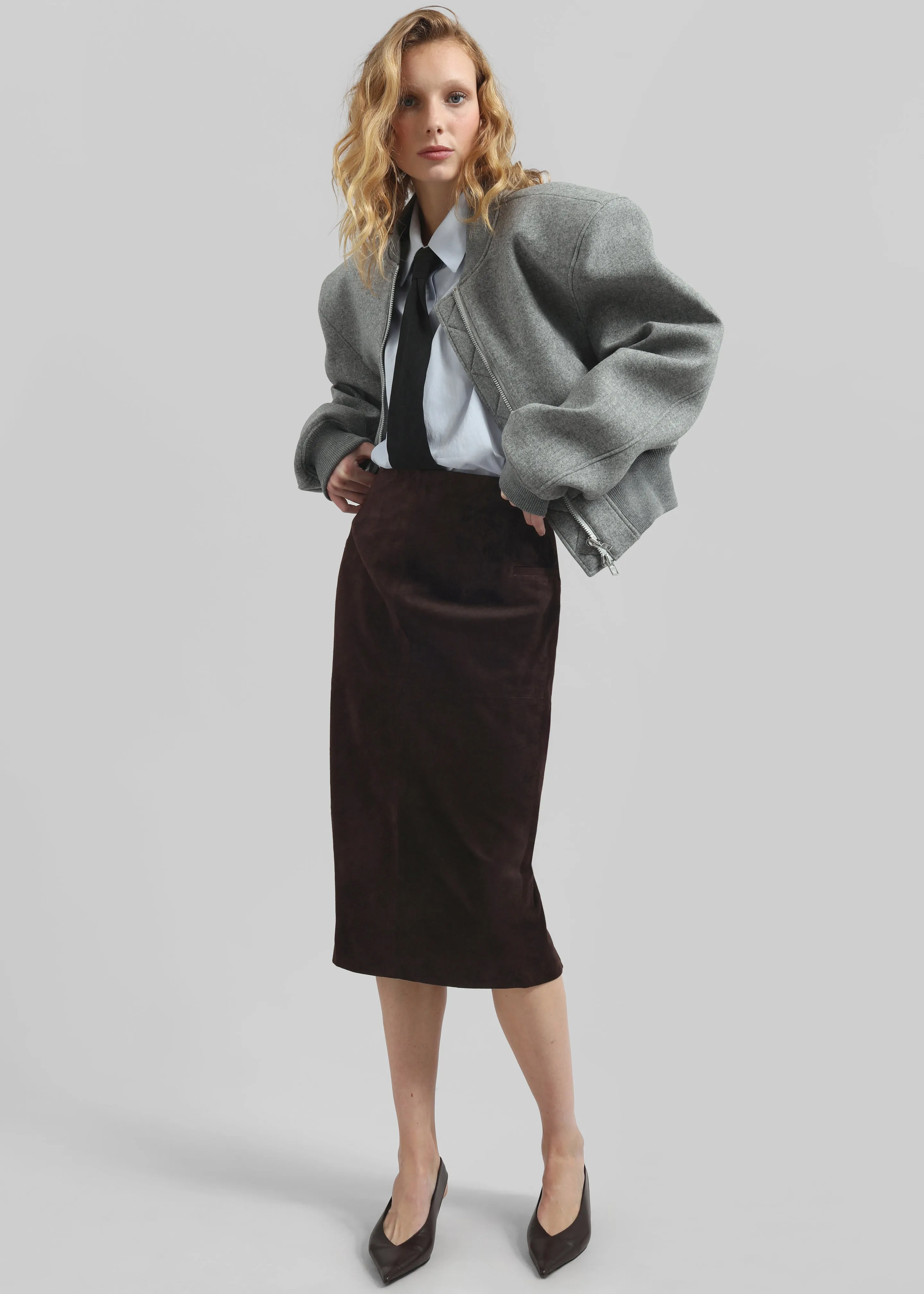 Salnor Suede Midi Skirt - Dark Brown
