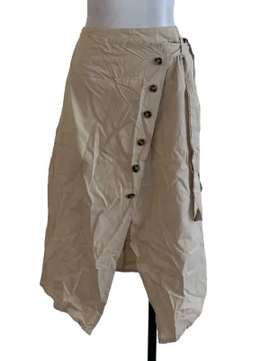 Sand Beige Plain Button Skirt