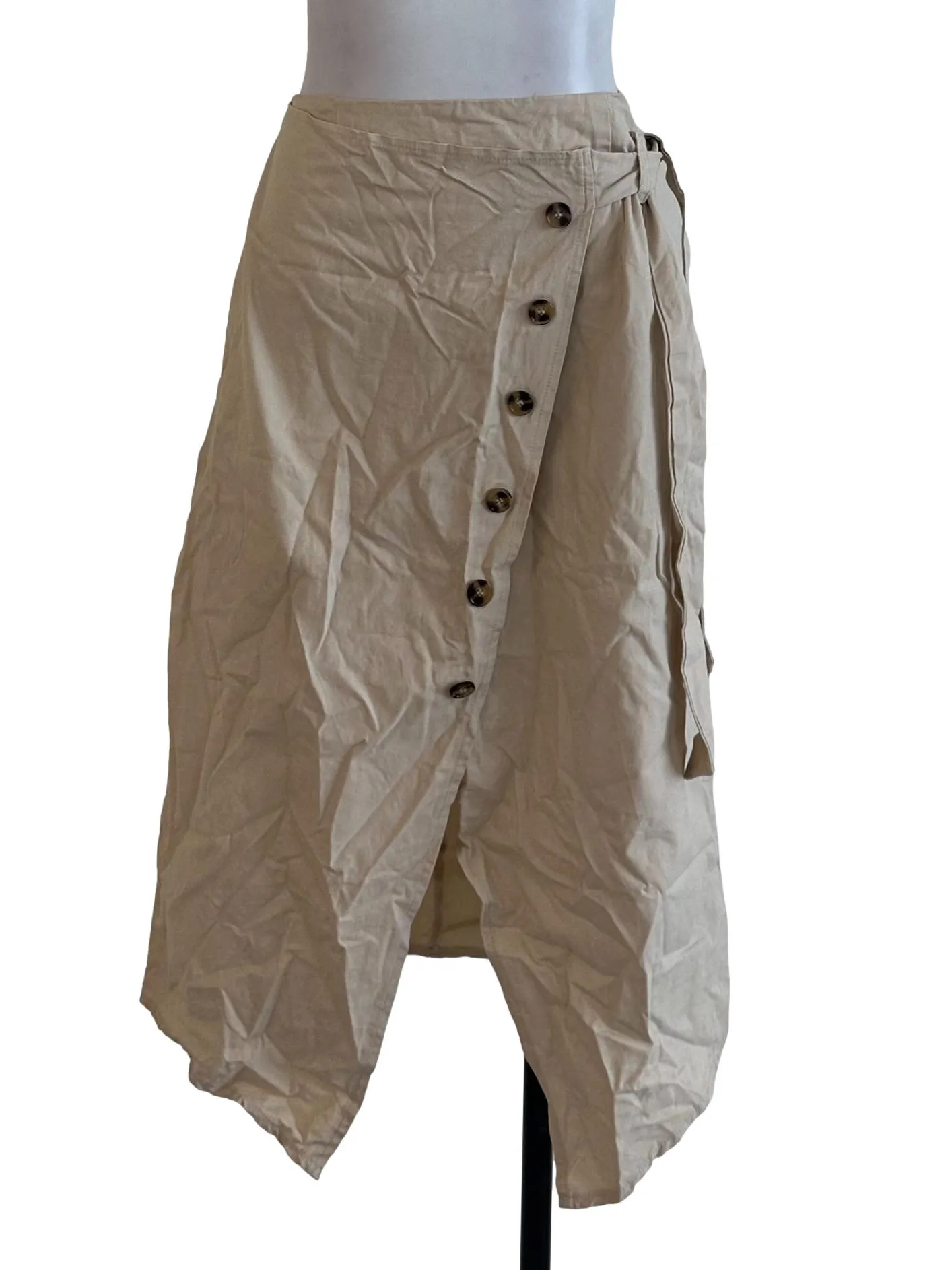 Sand Beige Plain Button Skirt