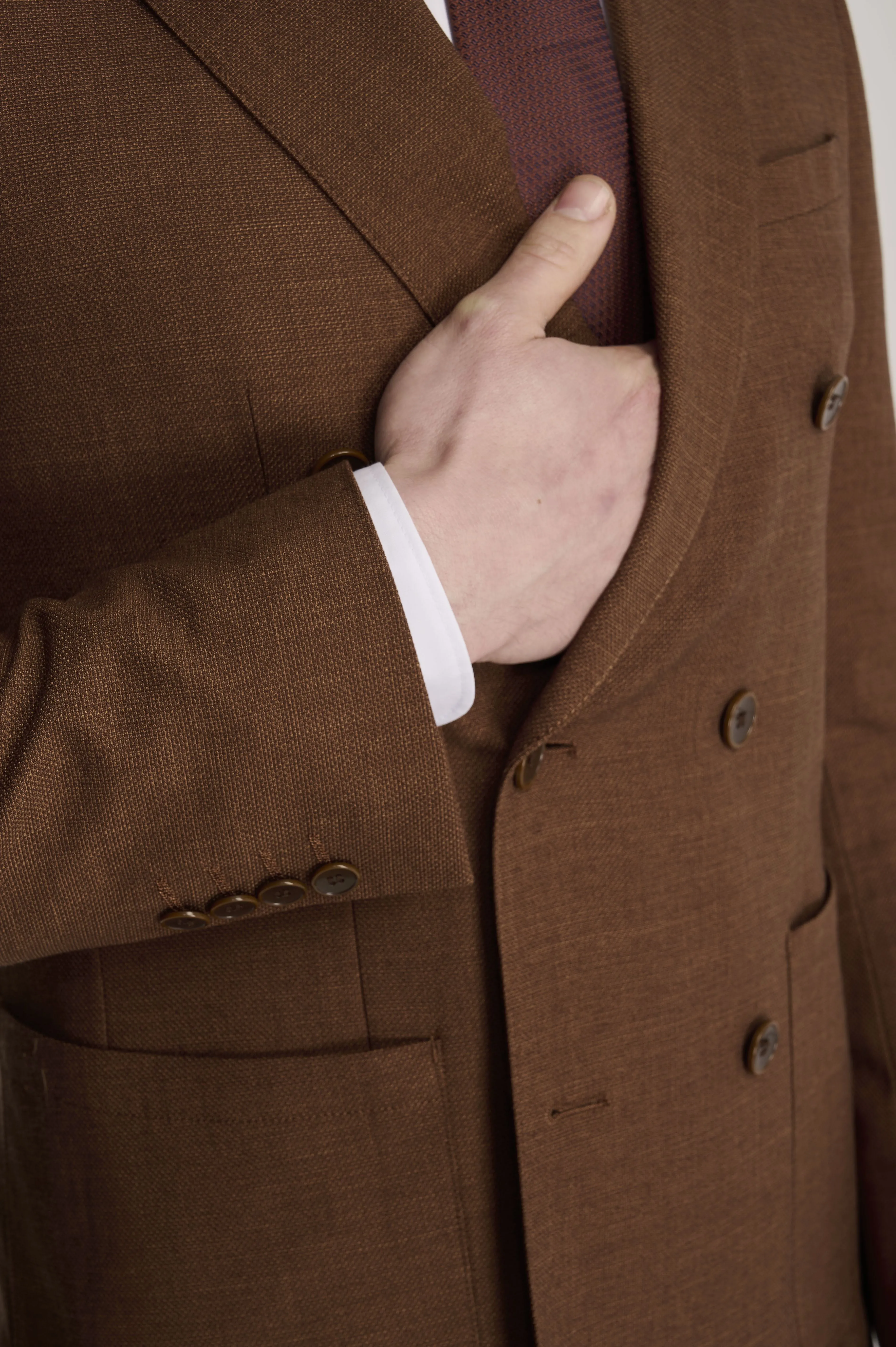 Sandro Linen Look Double Breasted Suit Jacket in Rust