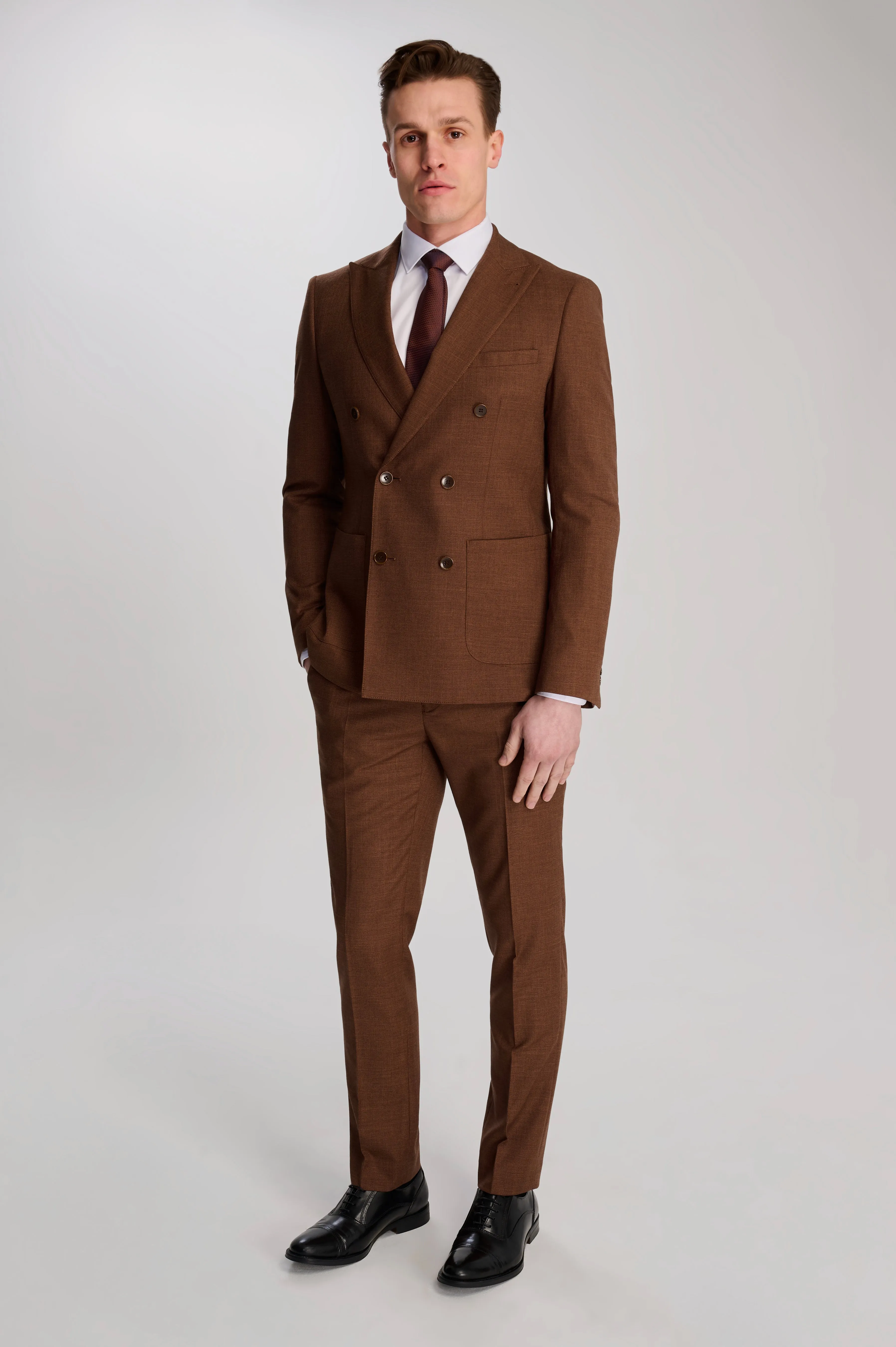 Sandro Linen Look Double Breasted Suit Jacket in Rust