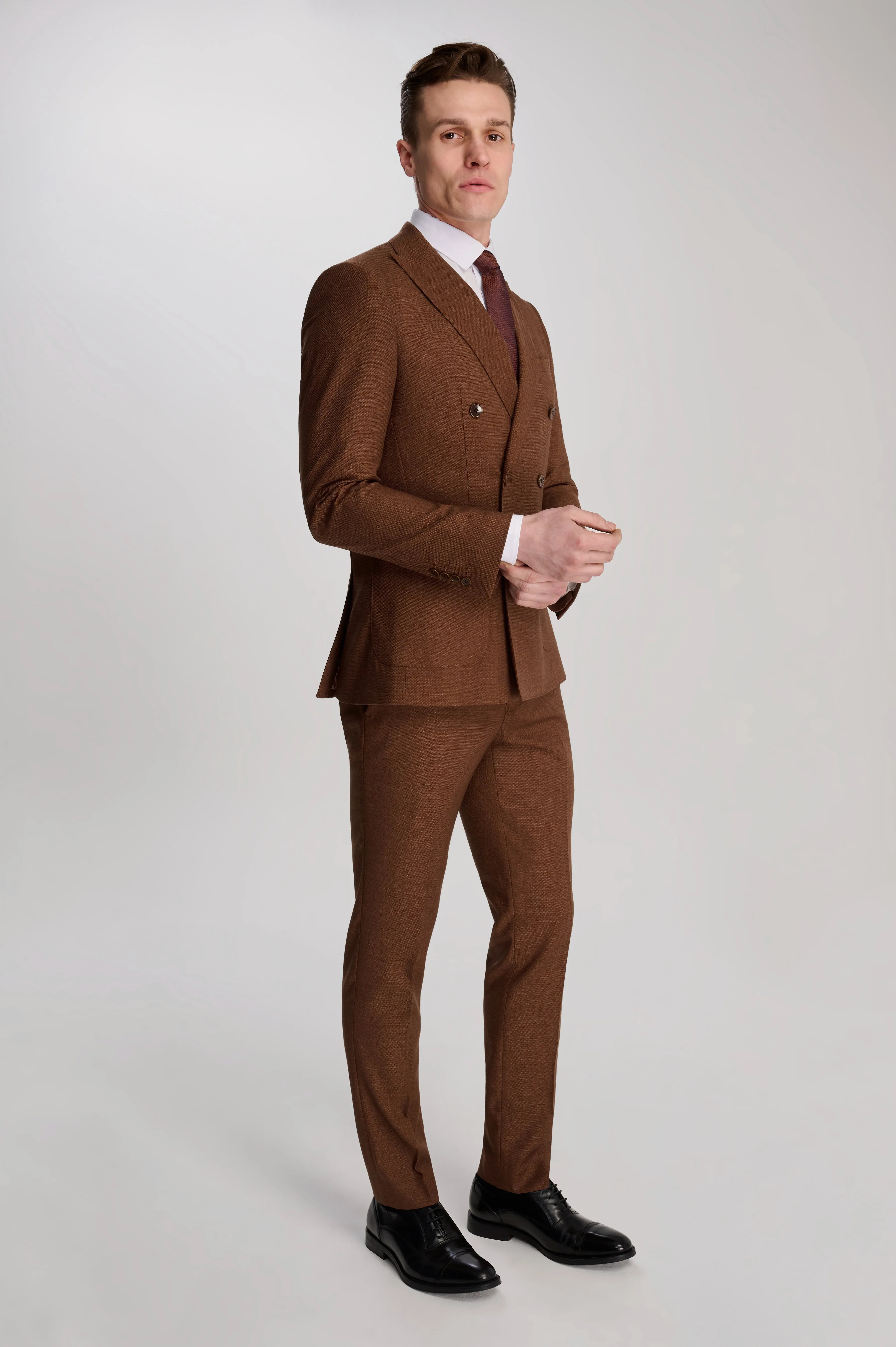 Sandro Linen Look Double Breasted Suit Jacket in Rust