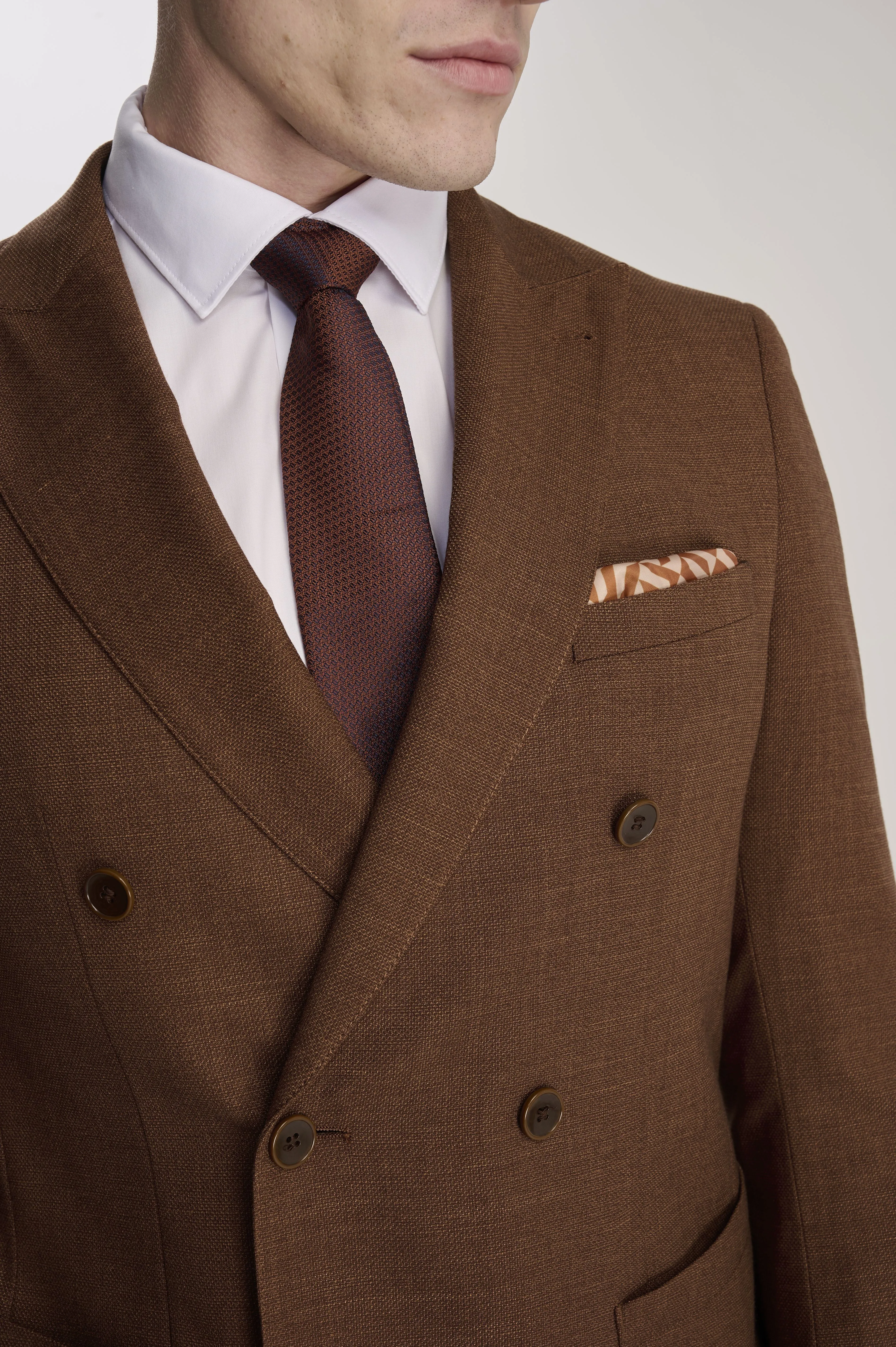 Sandro Linen Look Double Breasted Suit Jacket in Rust