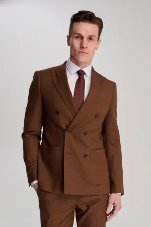 Sandro Linen Look Double Breasted Suit Jacket in Rust
