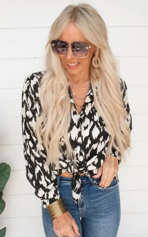 Satin Animal Print Button Down Top - Black | FINAL SALE