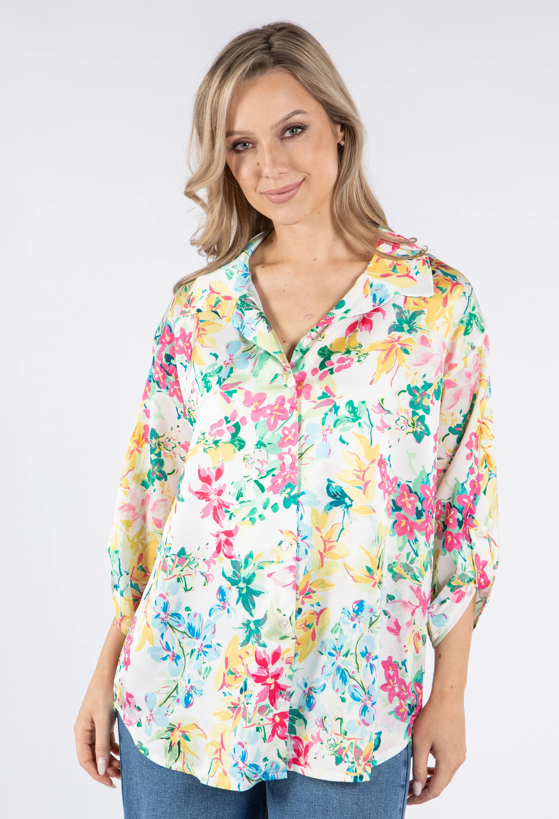 Satin Feel Summer Floral Print Shirt