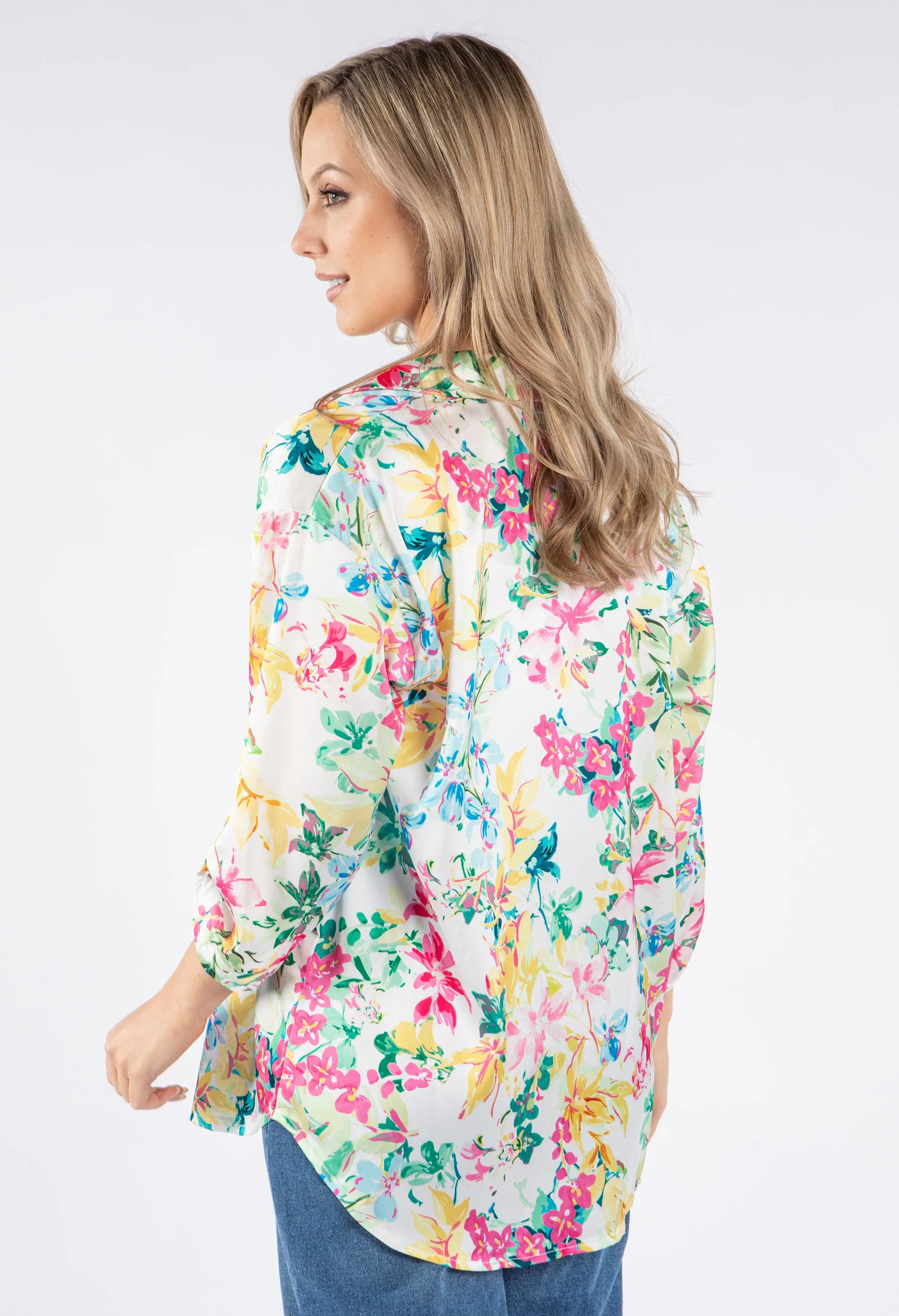 Satin Feel Summer Floral Print Shirt