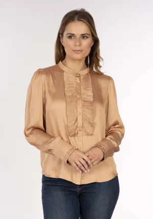 Satin Pleat Bls - Beige