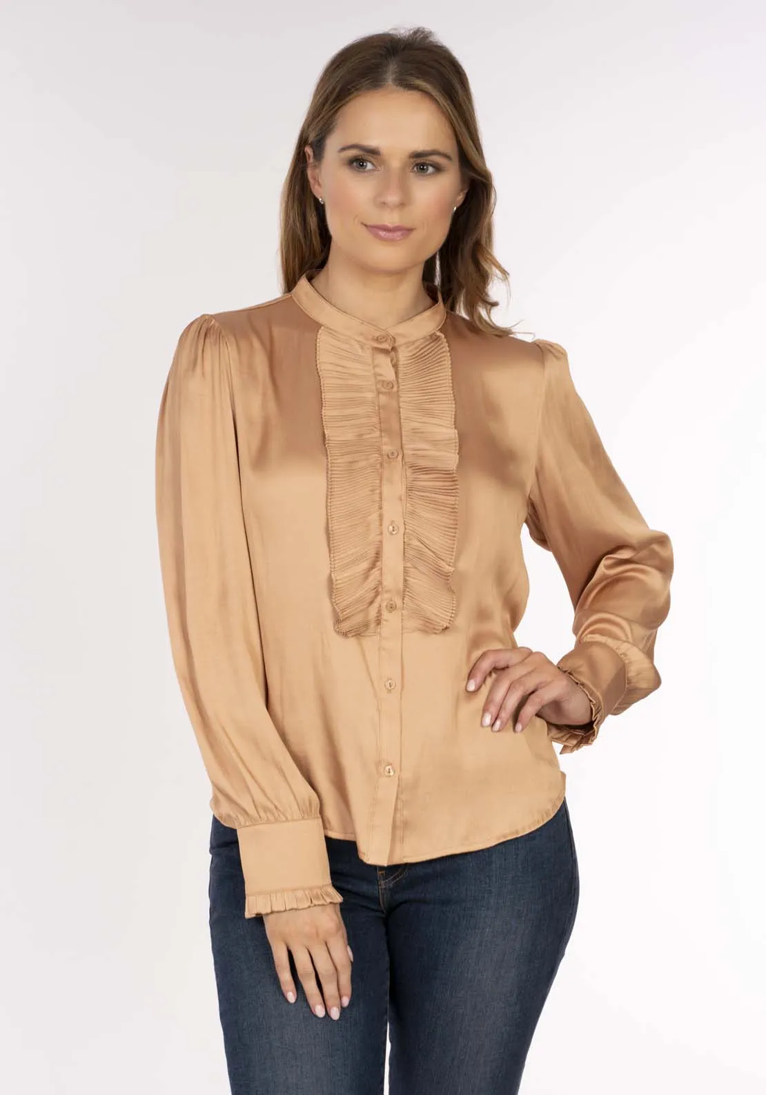 Satin Pleat Bls - Beige