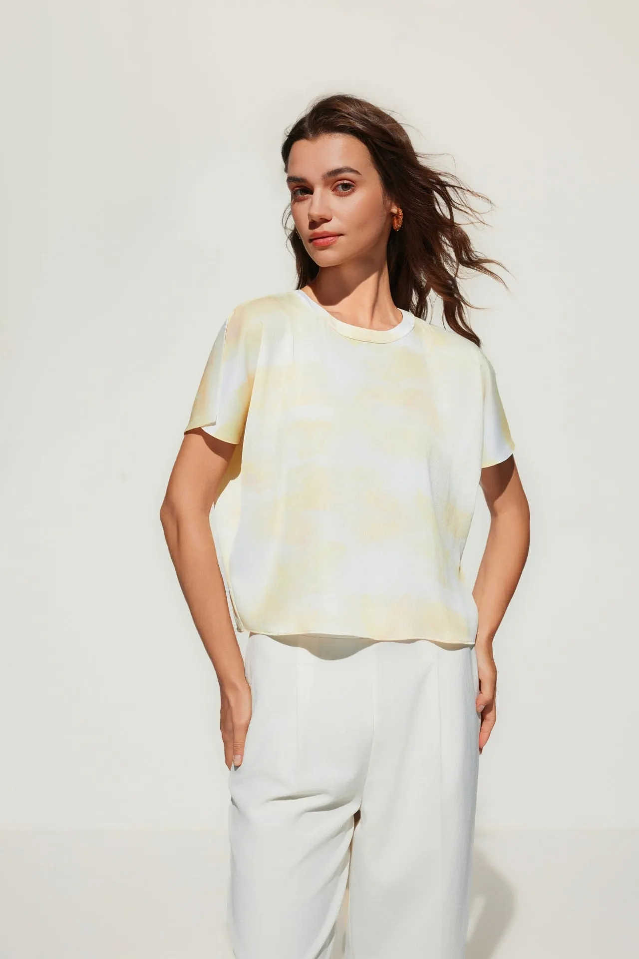 Satin Watercolor Printed Blouse