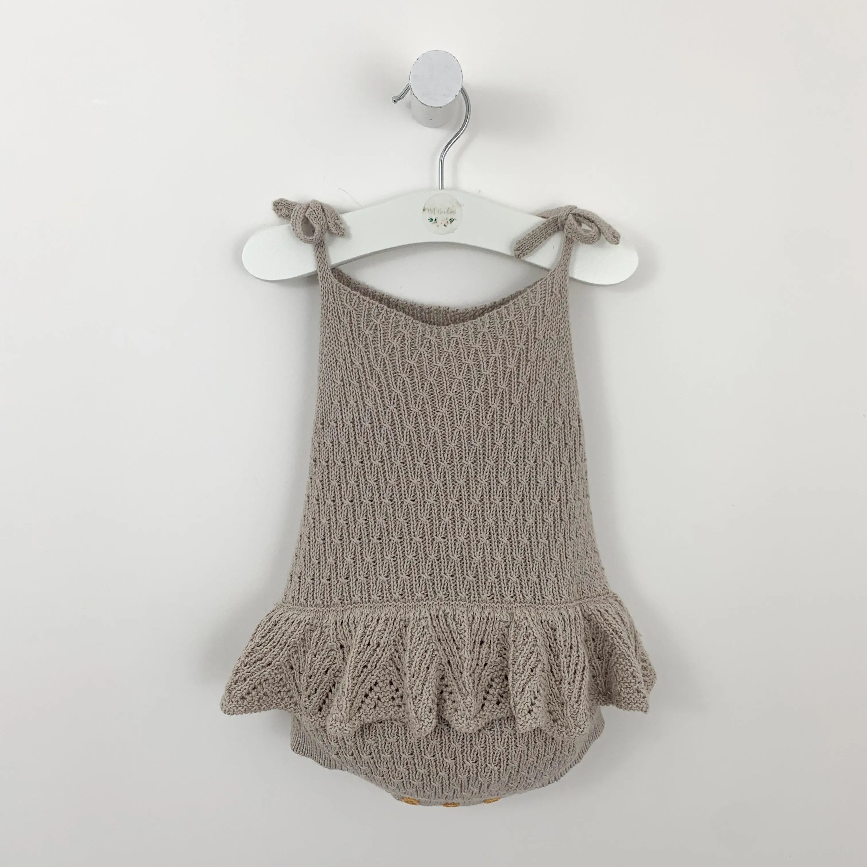 Scallop Frill Knitted Romper - Soft Taupe