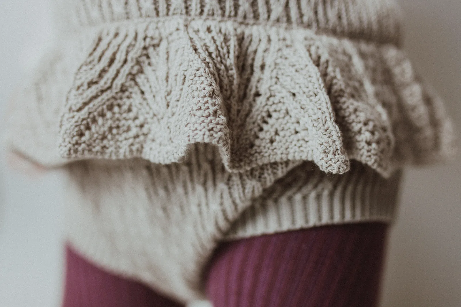 Scallop Frill Knitted Romper - Soft Taupe