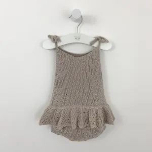 Scallop Frill Knitted Romper - Soft Taupe