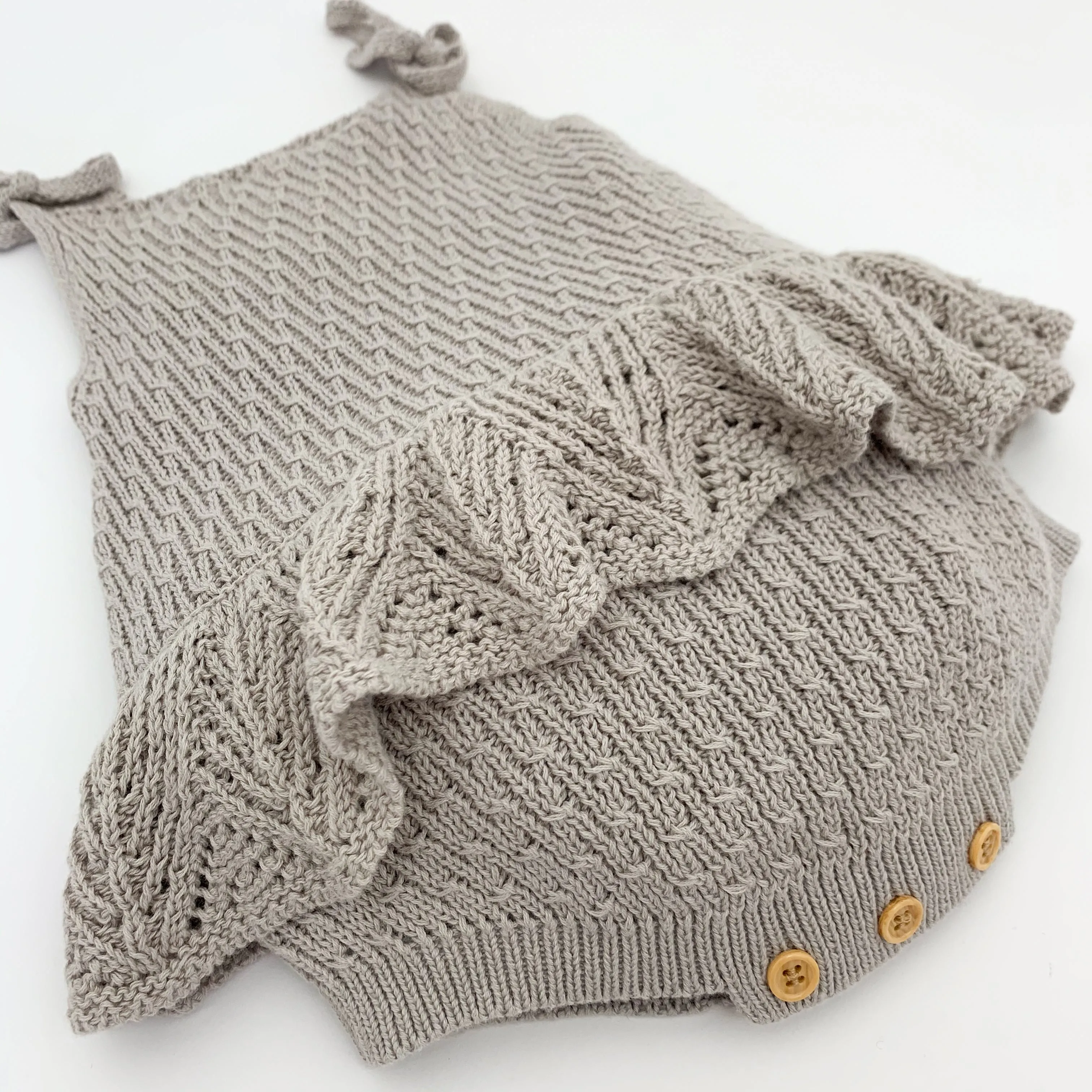 Scallop Frill Knitted Romper - Soft Taupe