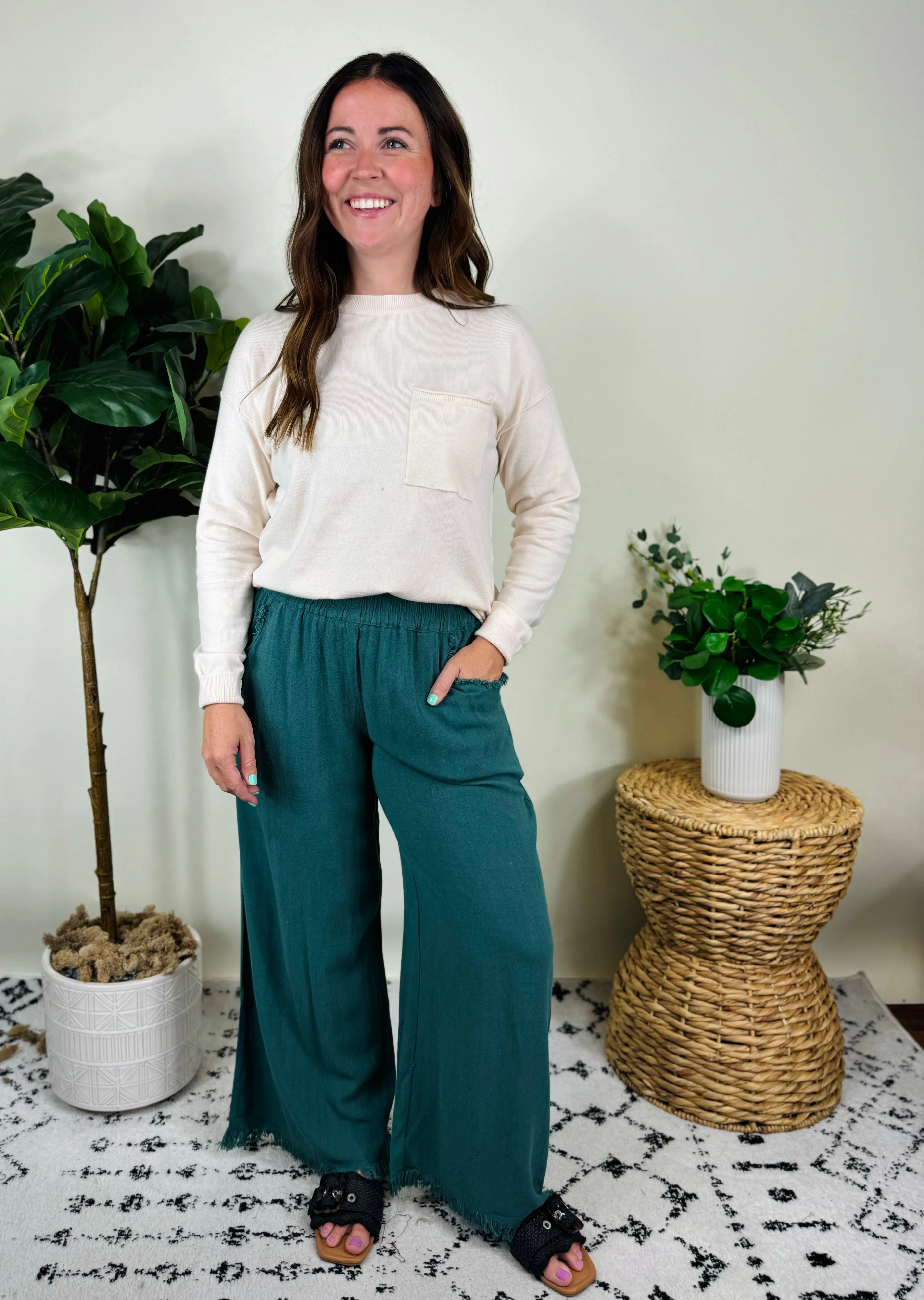 Seaweed Linen Wide Leg Pants