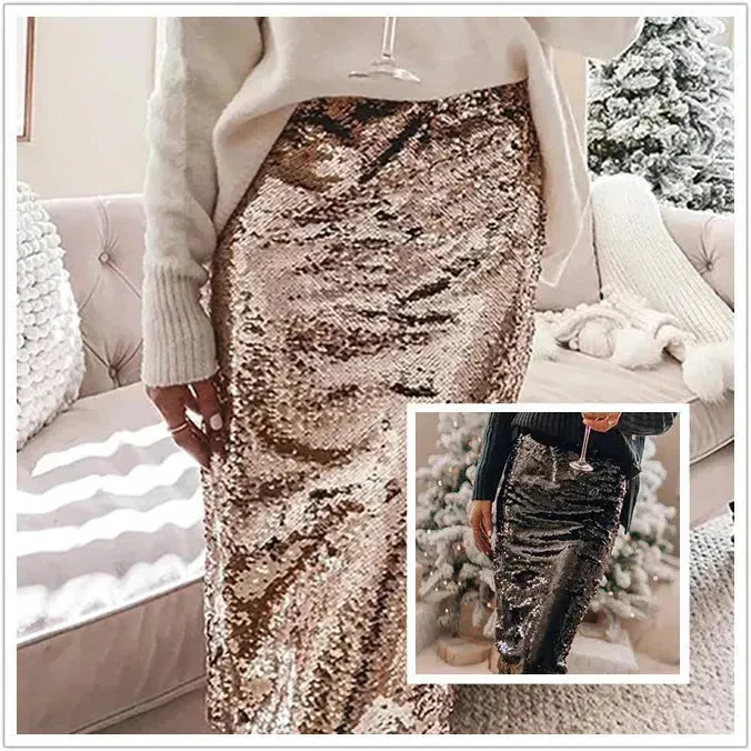 Sequined Glittering Hip A Line Pencil Midi Skirt