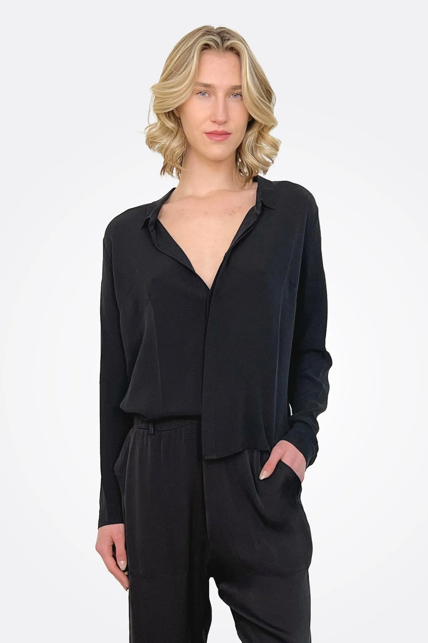 Short Button Up Shirt - Black