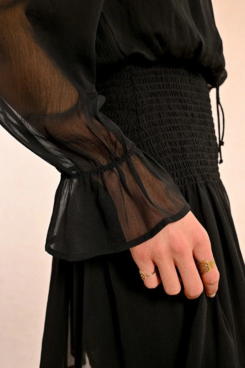 SHORT VOILE DRESS WITH MARKED WAIST