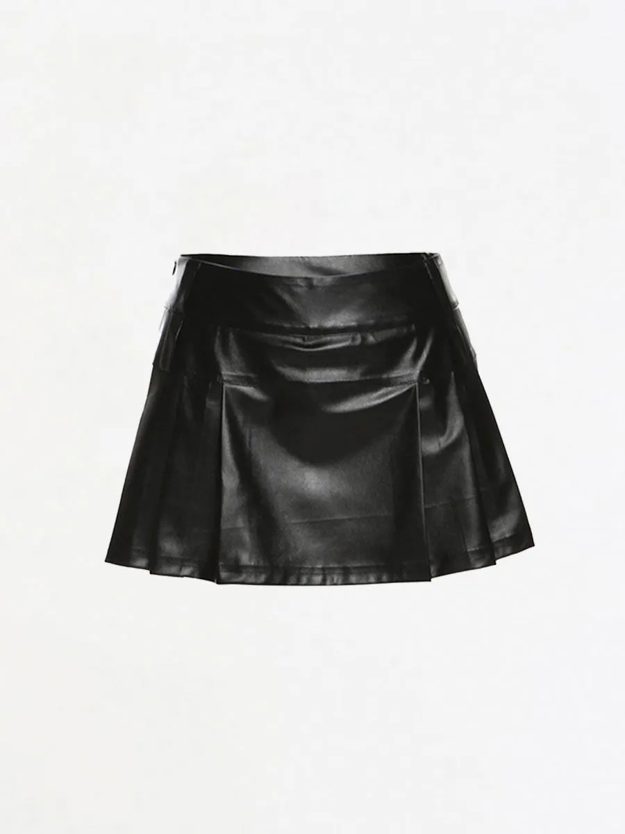 Silver PU Leather Pleated Skirt