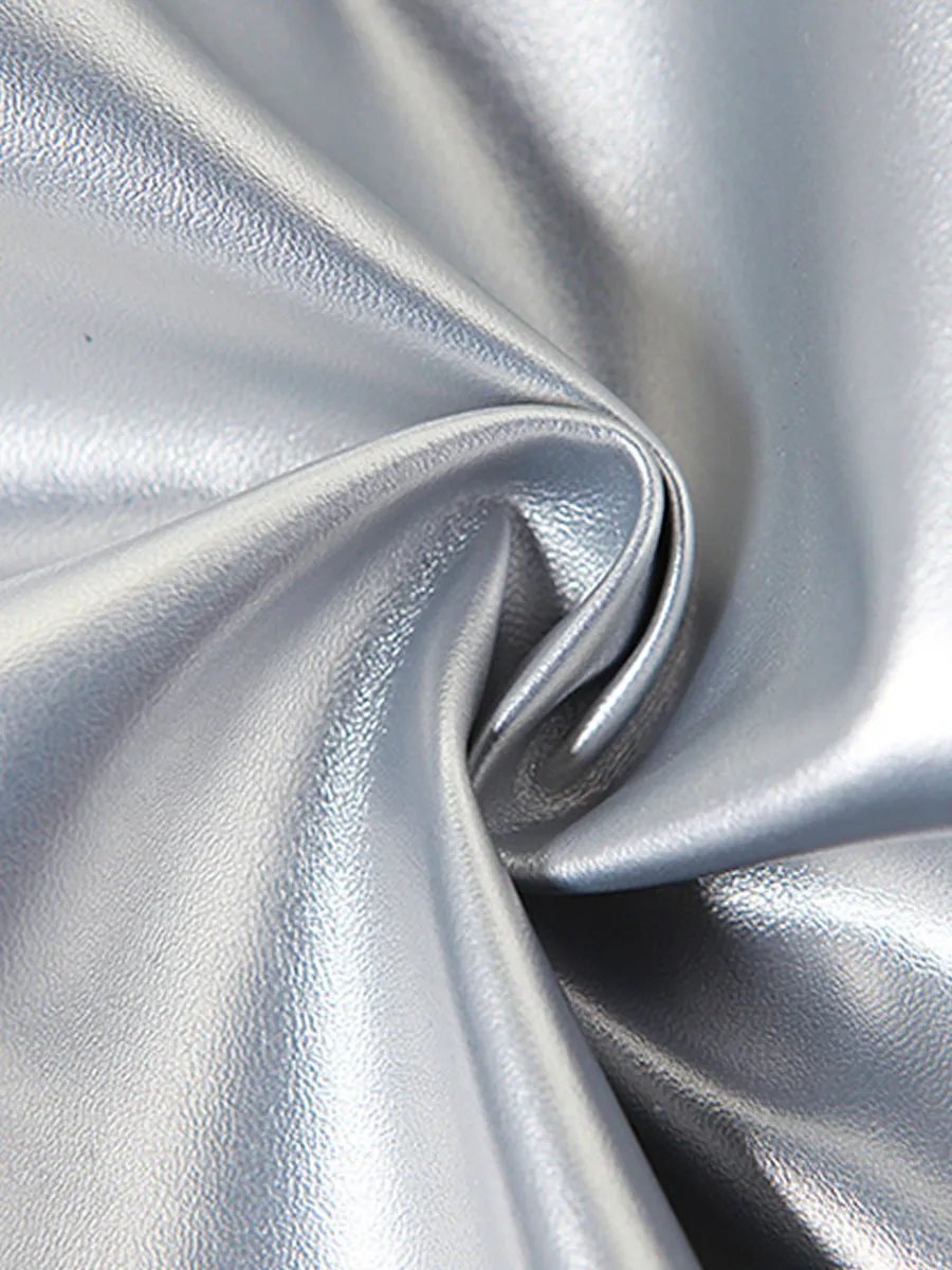 Silver PU Leather Pleated Skirt