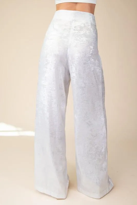 Silver wide leg front pleats pants
