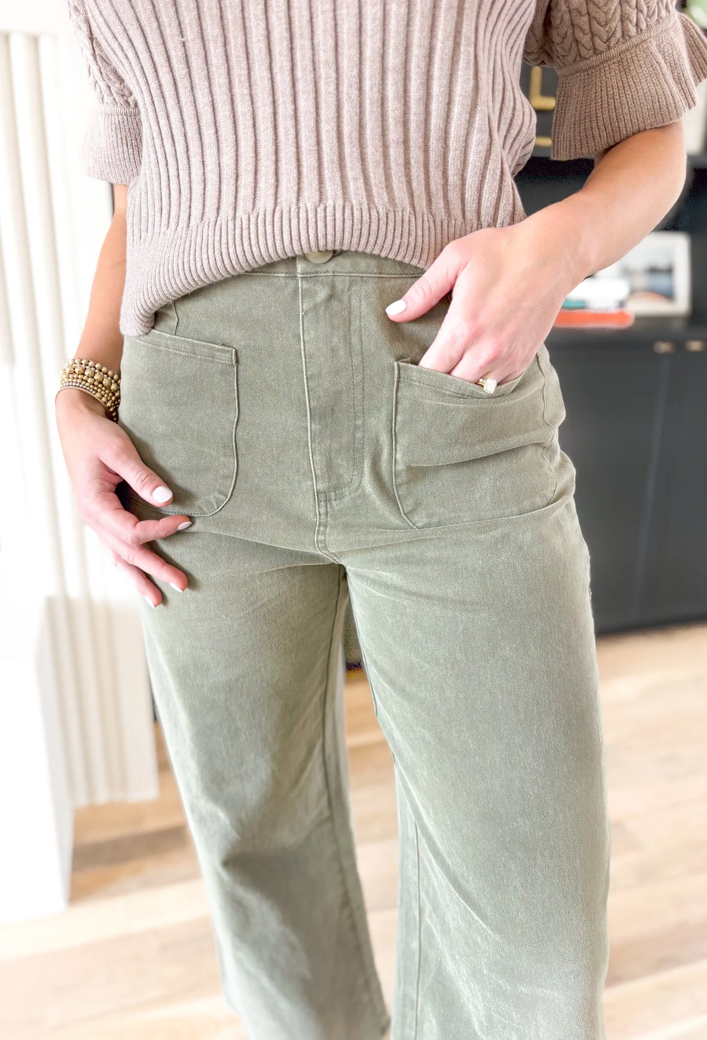 Simone Wide Leg Pants in Olive