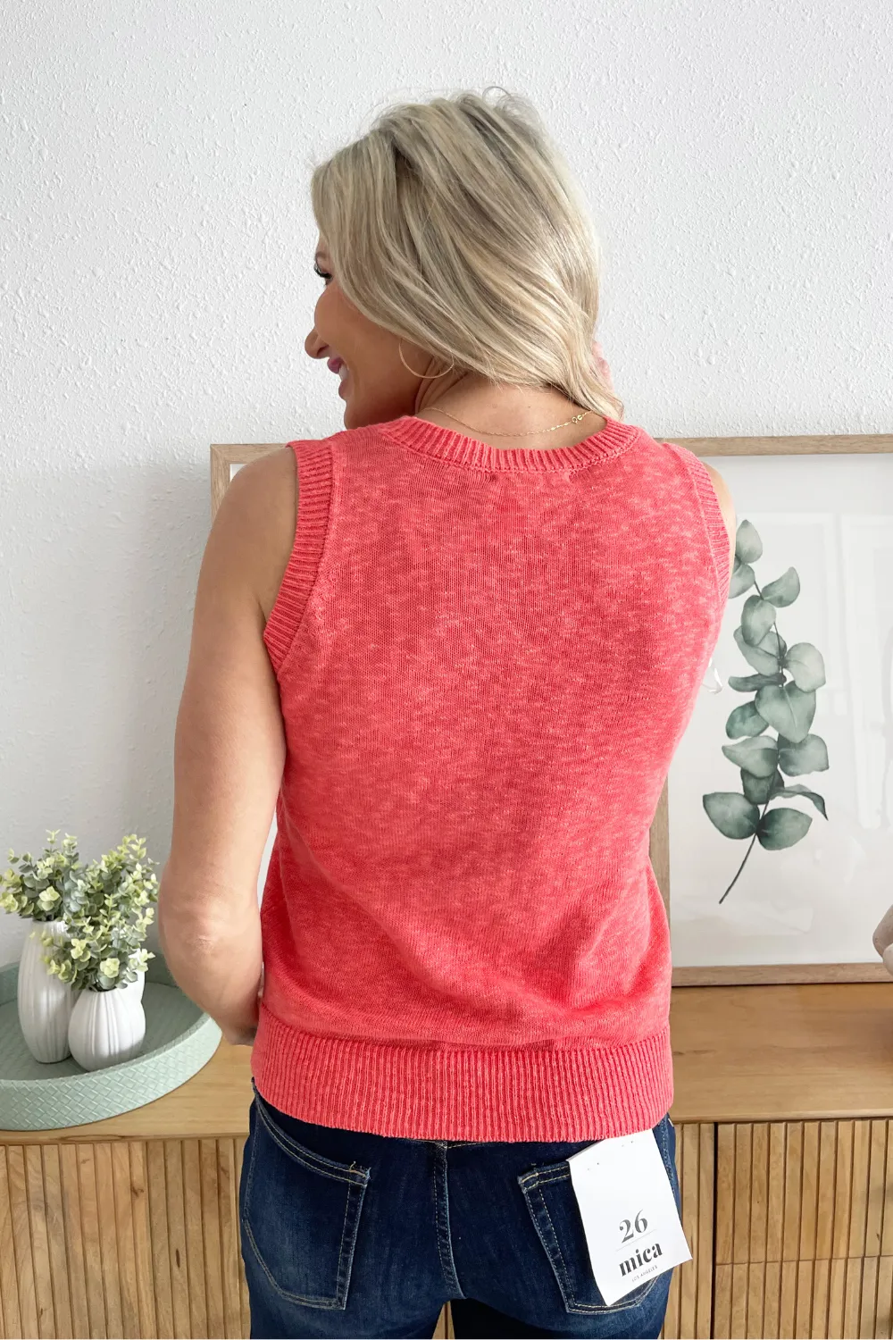 Sleeveless Pointelle Detail Pullover Sweater