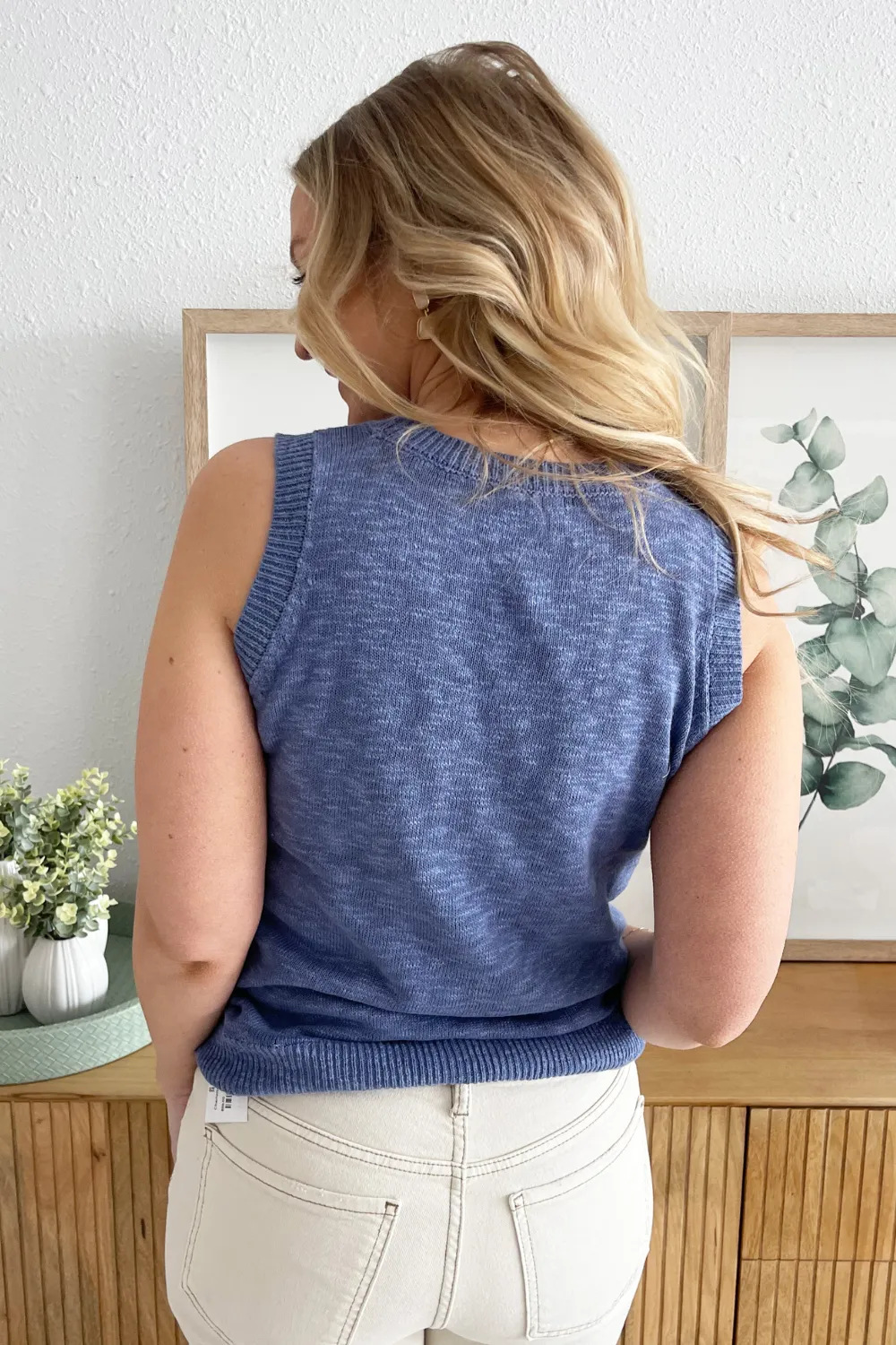 Sleeveless Pointelle Detail Pullover Sweater