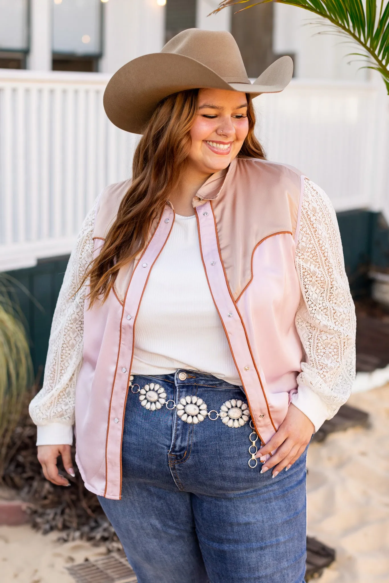 Sleeveless Satin Western Fringe Top