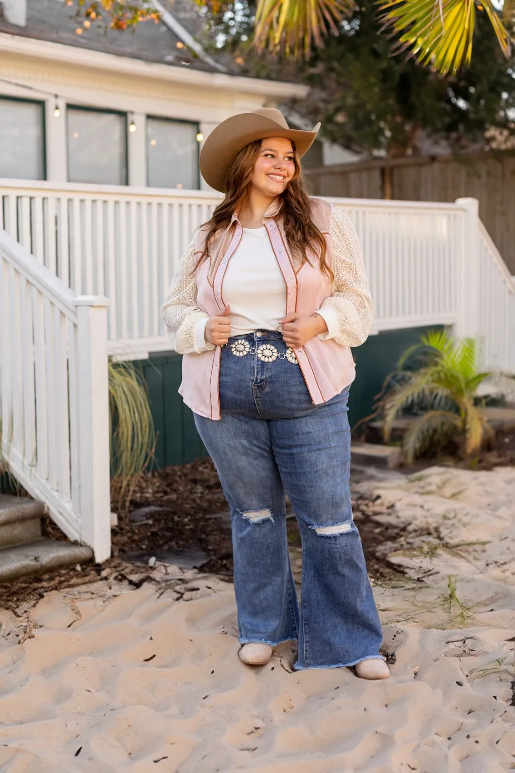 Sleeveless Satin Western Fringe Top