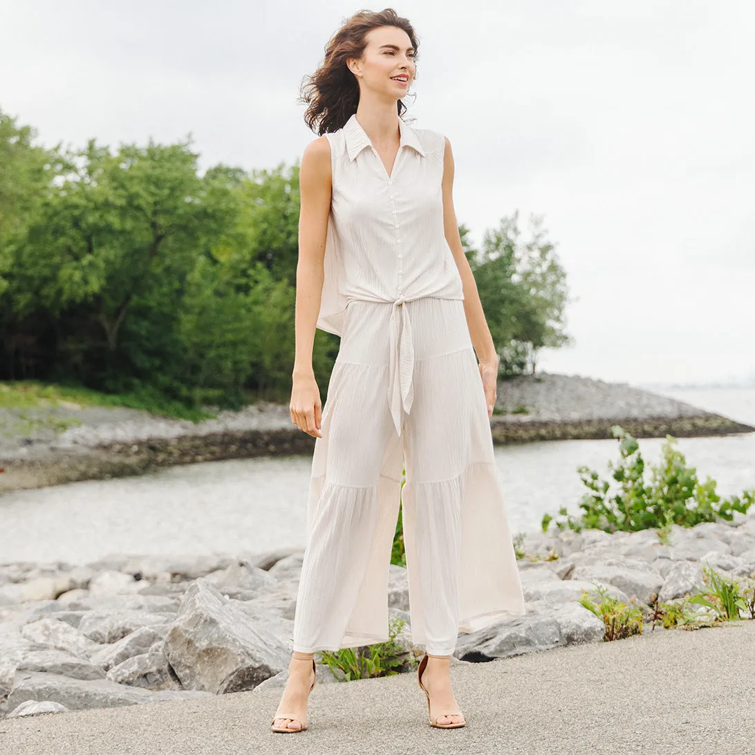 Soft Pleat Knit - Tiered Skirt-Pant - Ivory - Limited Sizes!