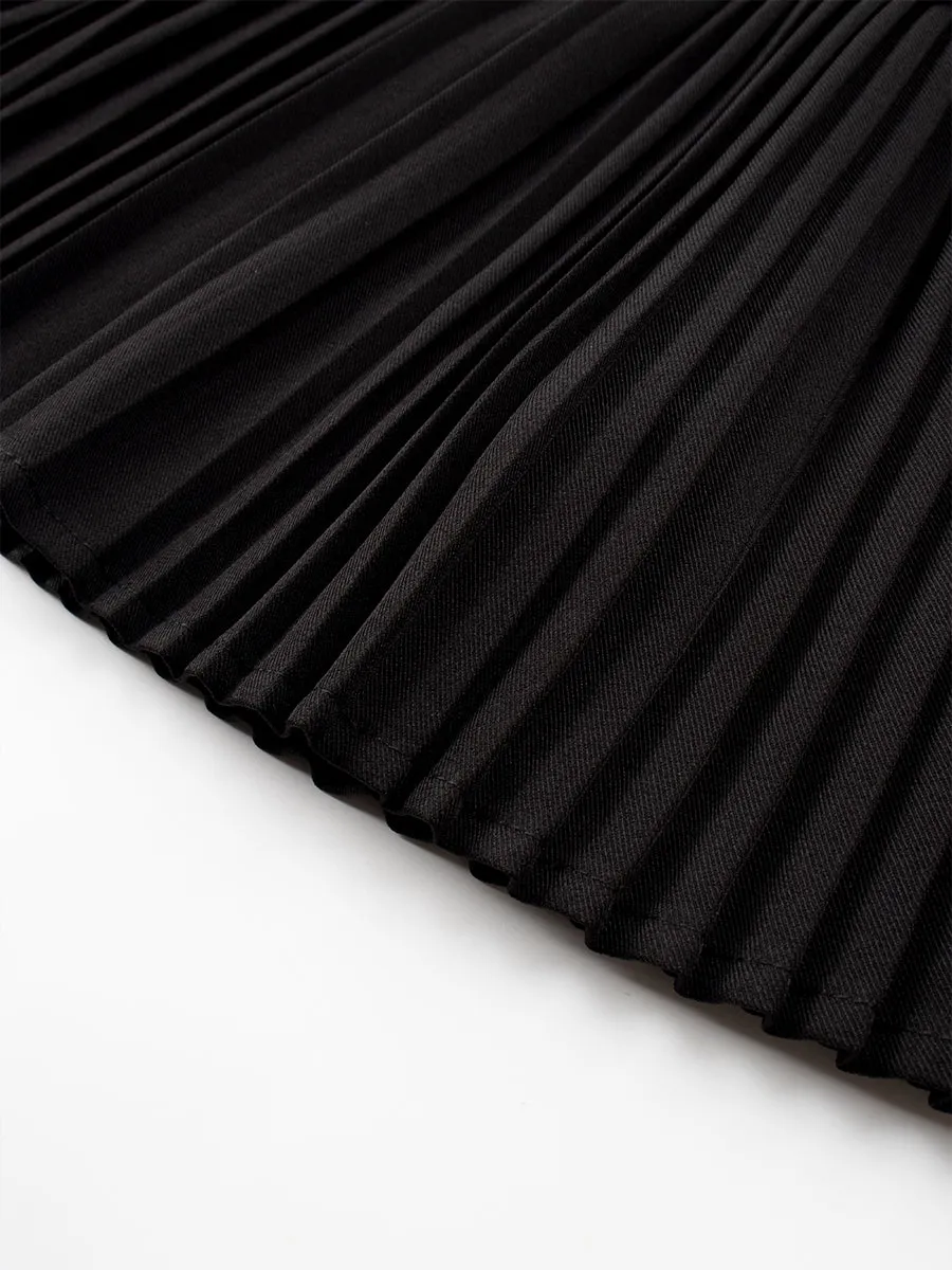 Solid Color Bow Pleated Skirt