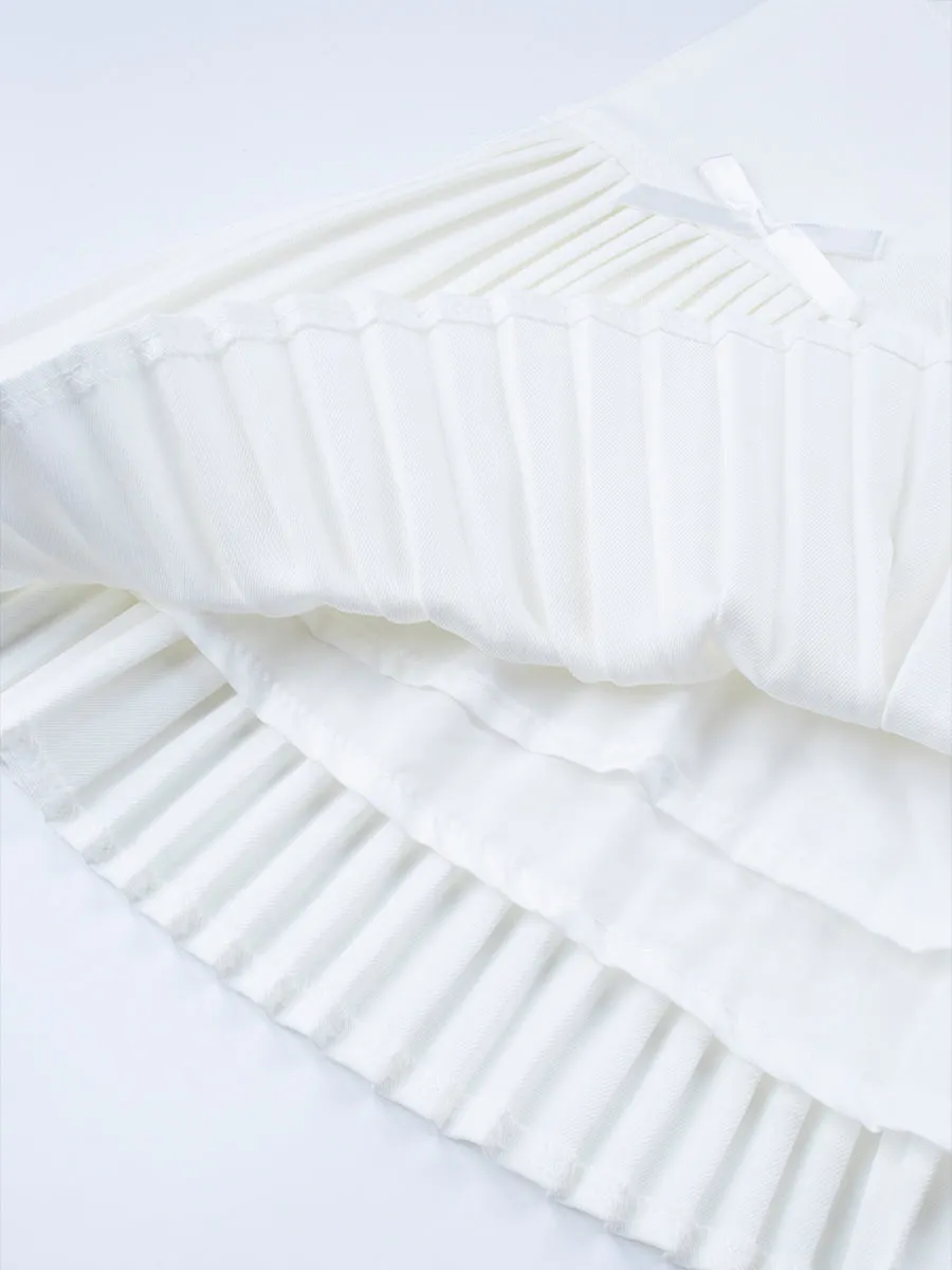 Solid Color Bow Pleated Skirt