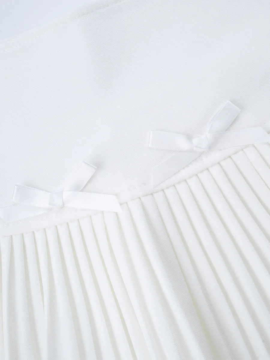 Solid Color Bow Pleated Skirt