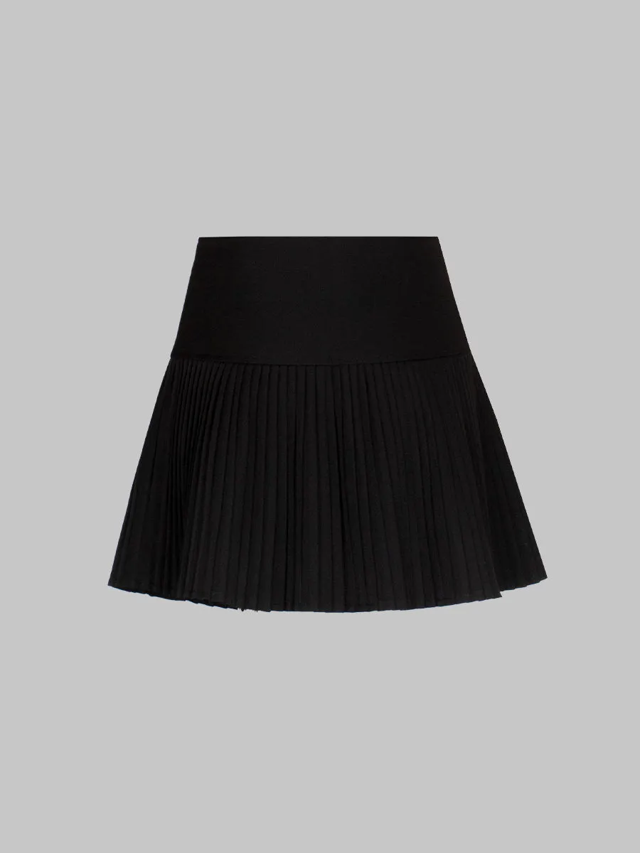 Solid Color Bow Pleated Skirt