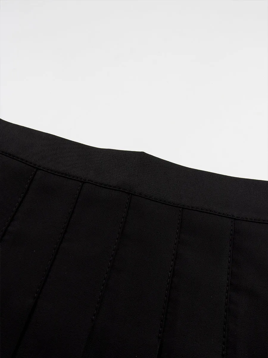 Solid Color Fake Two Pieces Bow Pleated Skirt