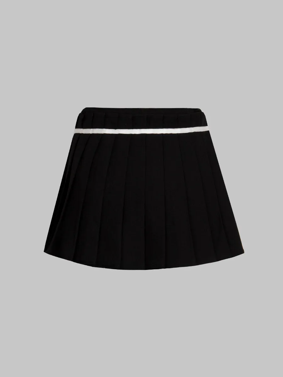 Solid Color Fake Two Pieces Bow Pleated Skirt