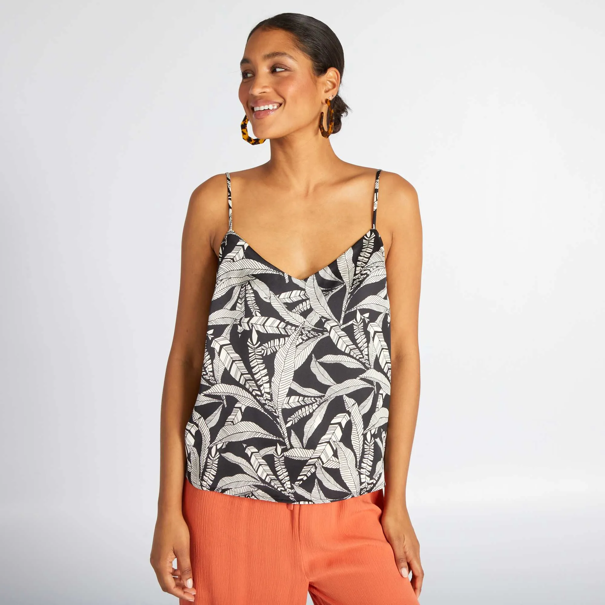Strappy satin-effect top BLACK