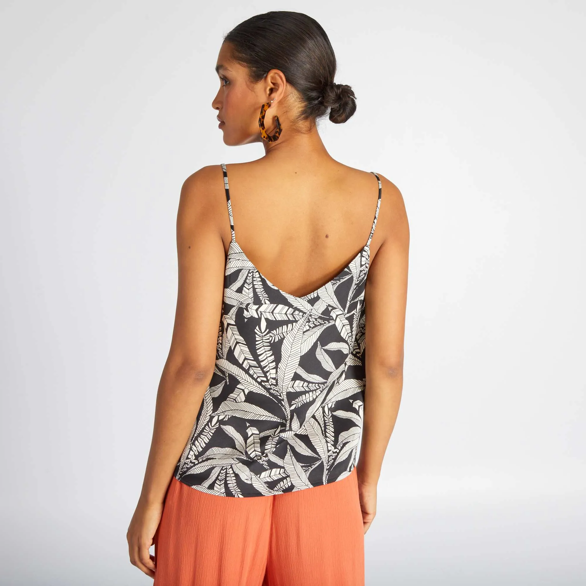 Strappy satin-effect top BLACK