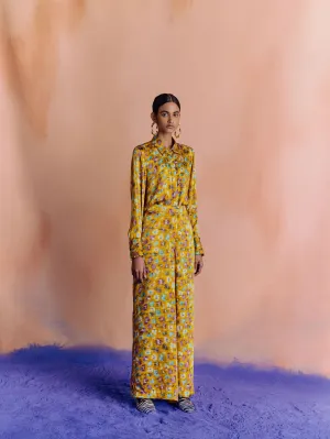 Studio Rigu   I   Womenswear, Western Morton Straight Shirt Yellow Base With Small Flower In Red /Pink/ Blue  Srdd023