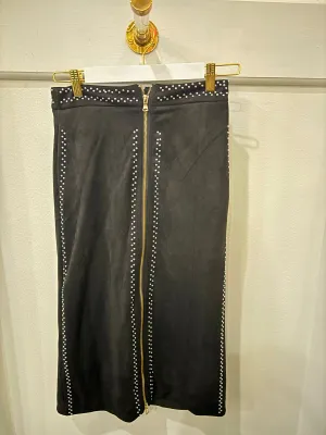 Suede Studded Zipper Skirt | Black