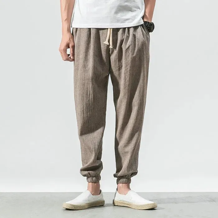 Summer Cotton Linen Harem Men Pants Chinese Style Joggers Men Casual Lightweight Ankle-length Male Trousers Sweatpants