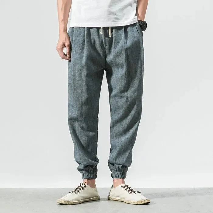 Summer Cotton Linen Harem Men Pants Chinese Style Joggers Men Casual Lightweight Ankle-length Male Trousers Sweatpants