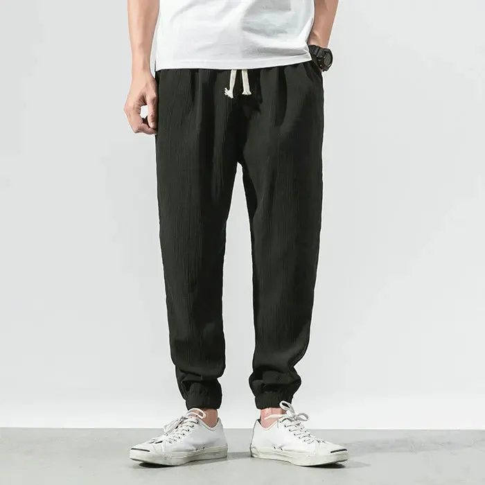 Summer Cotton Linen Harem Men Pants Chinese Style Joggers Men Casual Lightweight Ankle-length Male Trousers Sweatpants